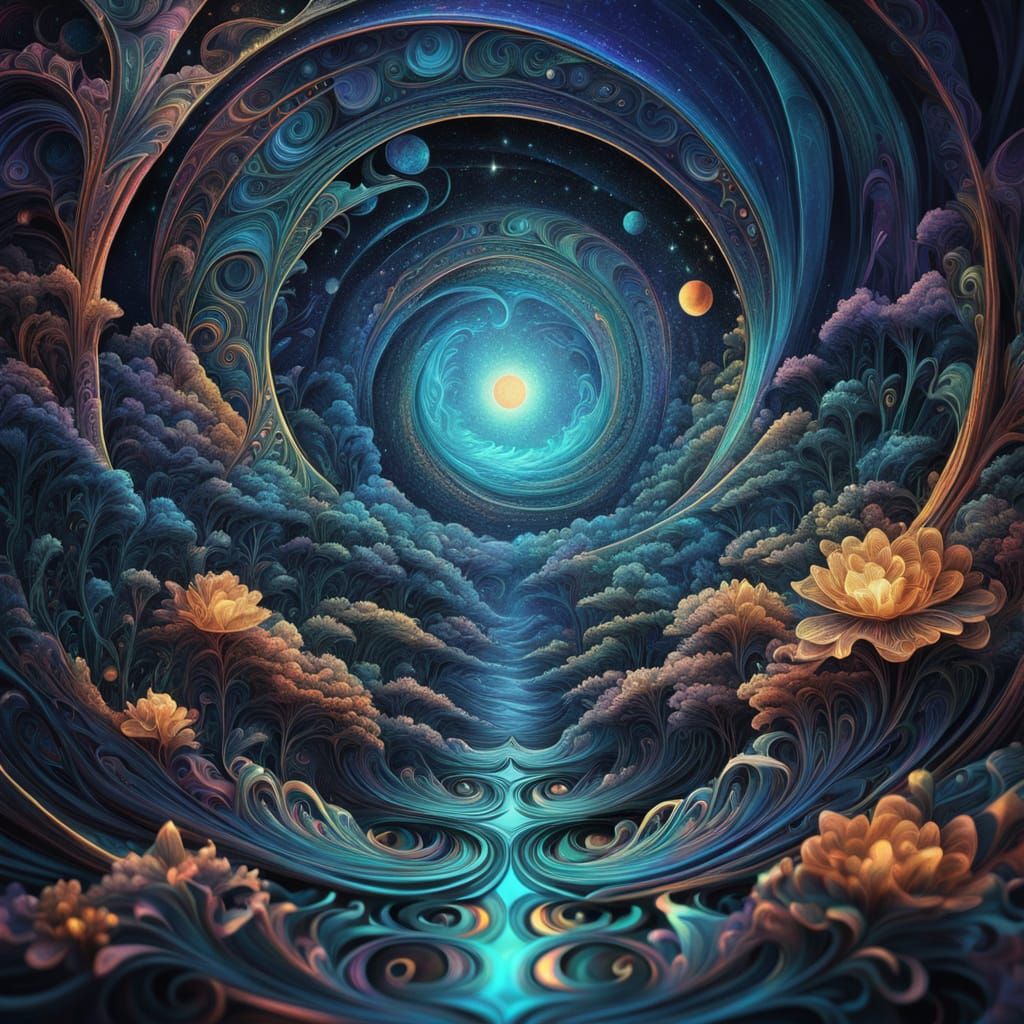 Glowing Cosmic Moon in Vibrant, Iridescent Hues