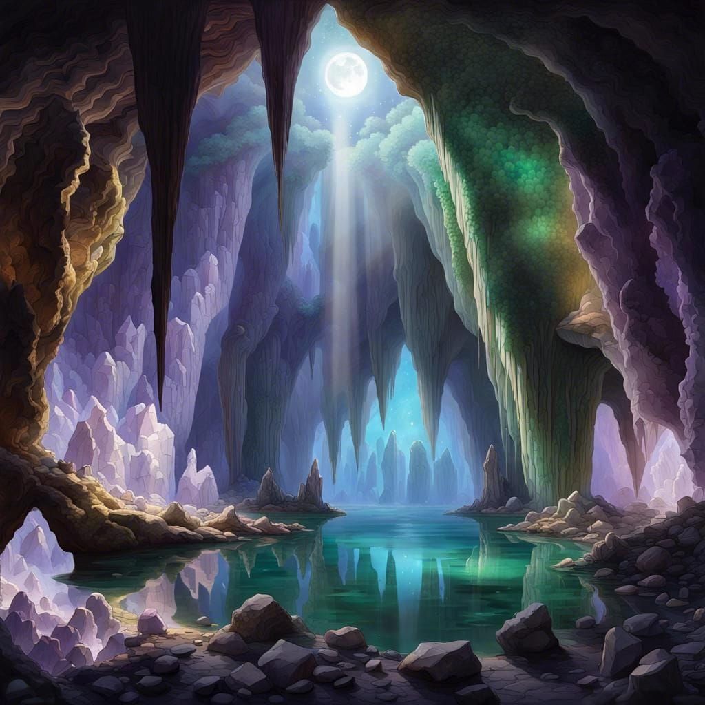 Crystal Cave With Moonlight