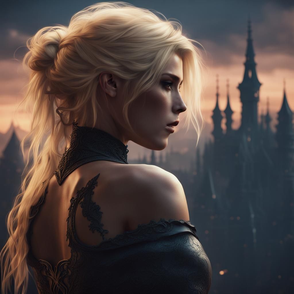 Beautiful blonde female, sad, silhouette
