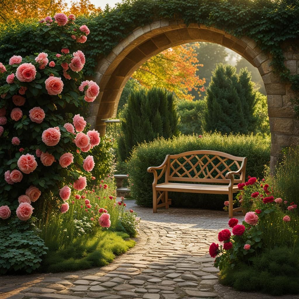 A cobblestone path leads to the wide-open doorway, where tru...