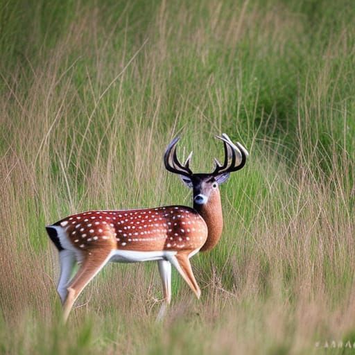 Strawberries in a prairie being grazed by whitetailed deer. clearly