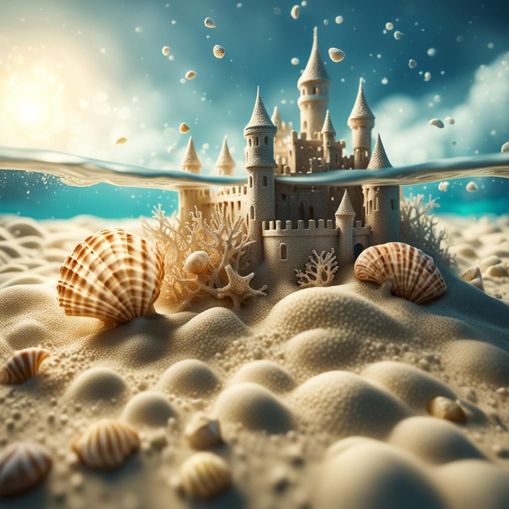 Castle made of sand and shells ais, underwater