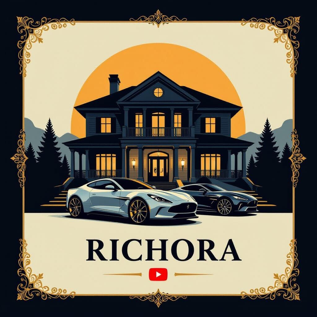 Create a sleek and luxurious YouTube channel art as a single, cohesive graphic image designed in a logo or minimalistic vector style rather ...