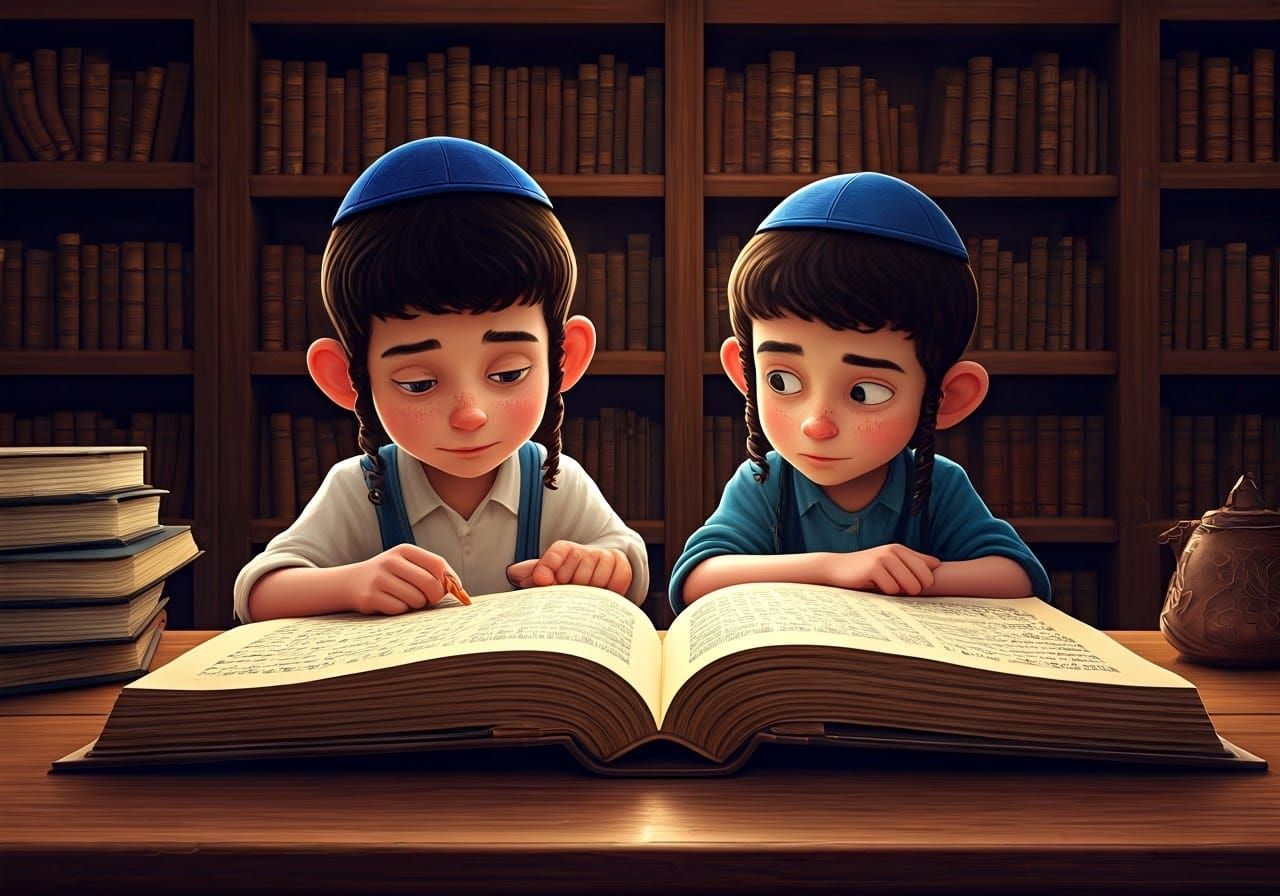 Young Jewish Boys Studying, Vibrant 3D Render