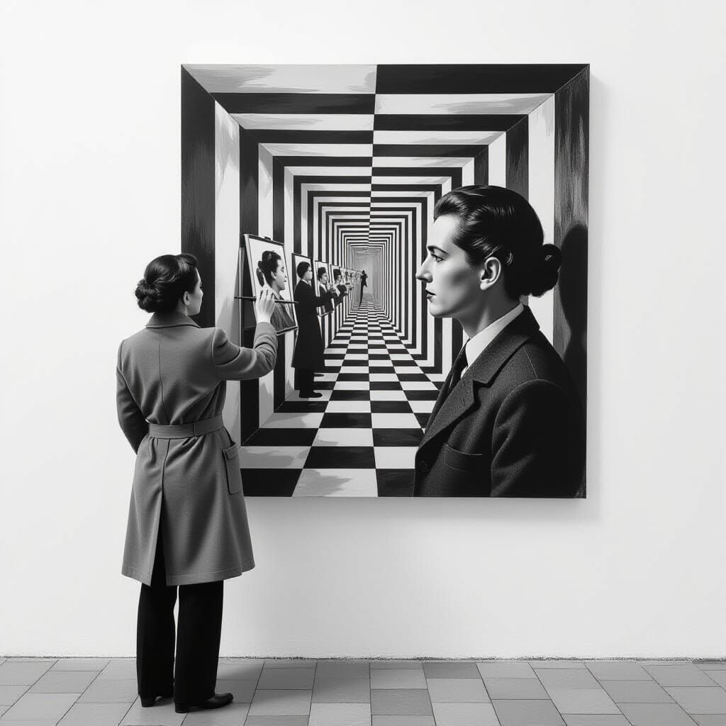 Infinite Self-Portrait Chain in Surrealist Style