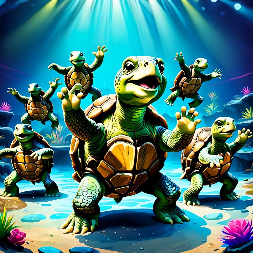 Cartoon Turtle Dance Party
