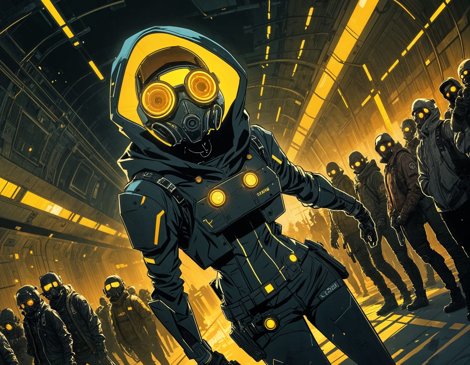 Cyberpunk Hooded Figure in Dark Tunnel