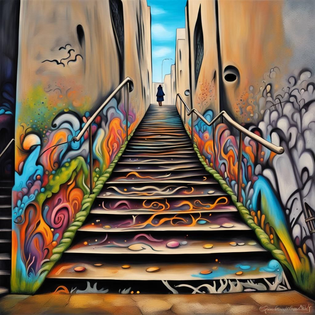 Imagine a downward / upward staircase with no ending leading