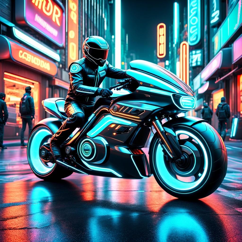 Futuristic motorbike & Rider - AI Generated Artwork - NightCafe Creator