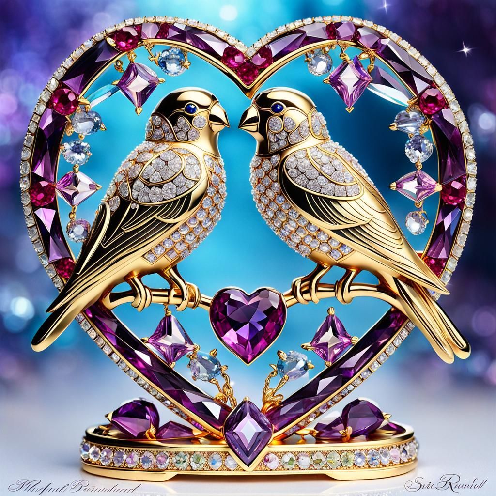 Beautiful Swarovski Crystal "Lovebirds in a Heart" Figurine