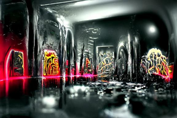 Wall of ancient neon glowing text Impressionism neon glowing...