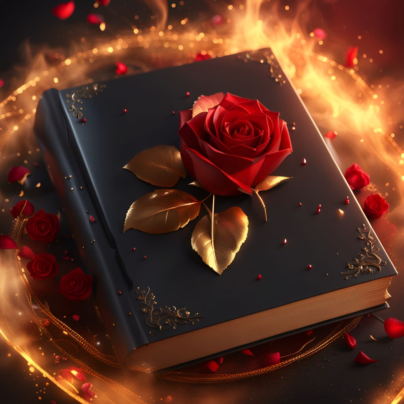 Rose, book and fire  by @avionesplateados 