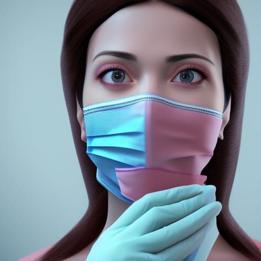 Female dentist with Pink hair wearing gloves and a surgical ...