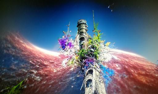 a tower surounded by roses and spines 