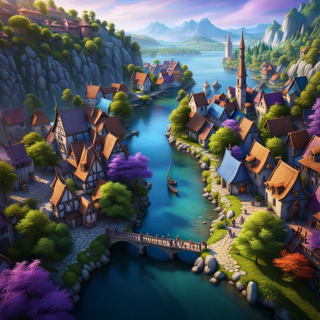 Medieval town on the riverbanks AI Generated Artwork NightCafe Creator