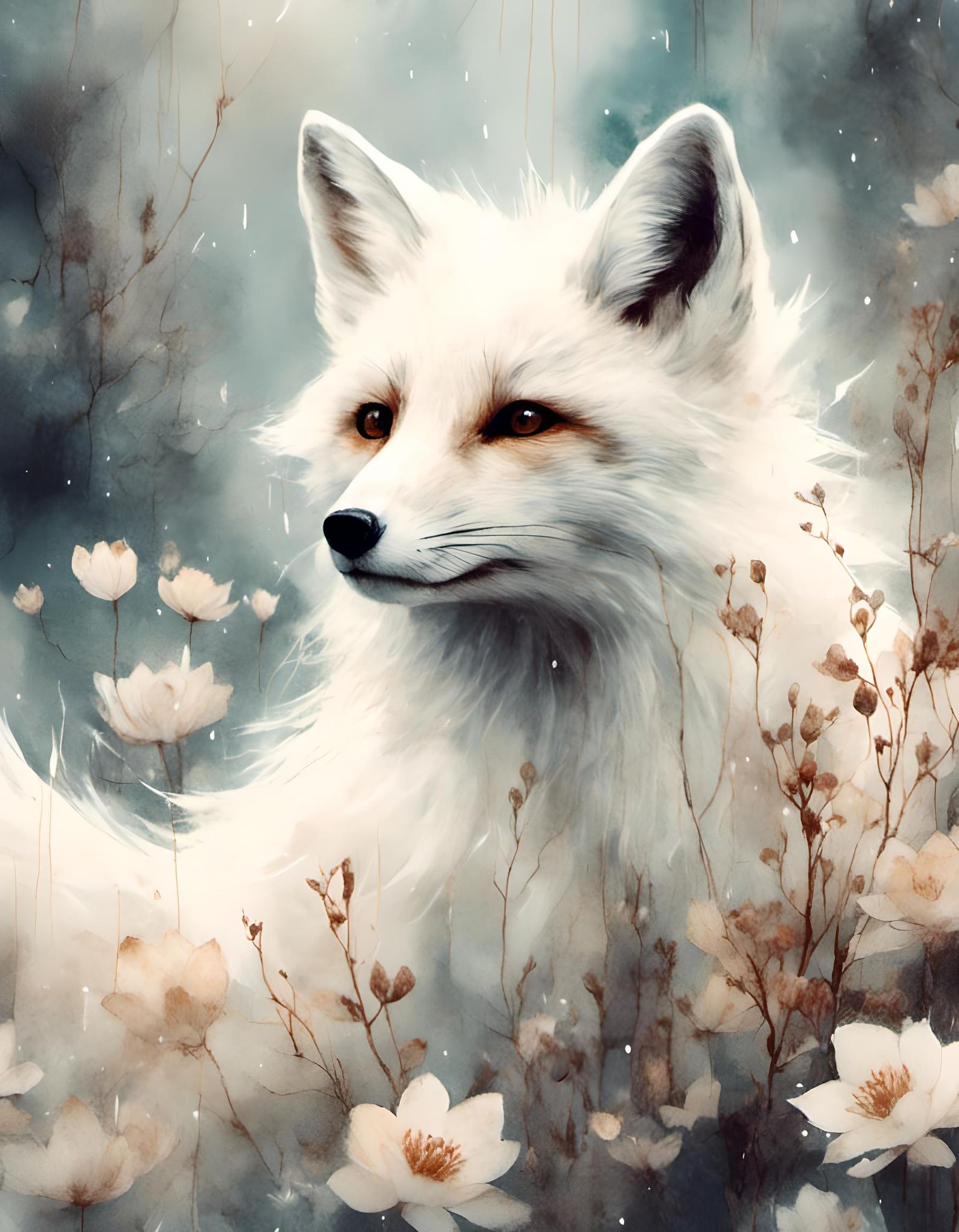 Dreamy Watercolor: Adorable Fox in Winter Landscape