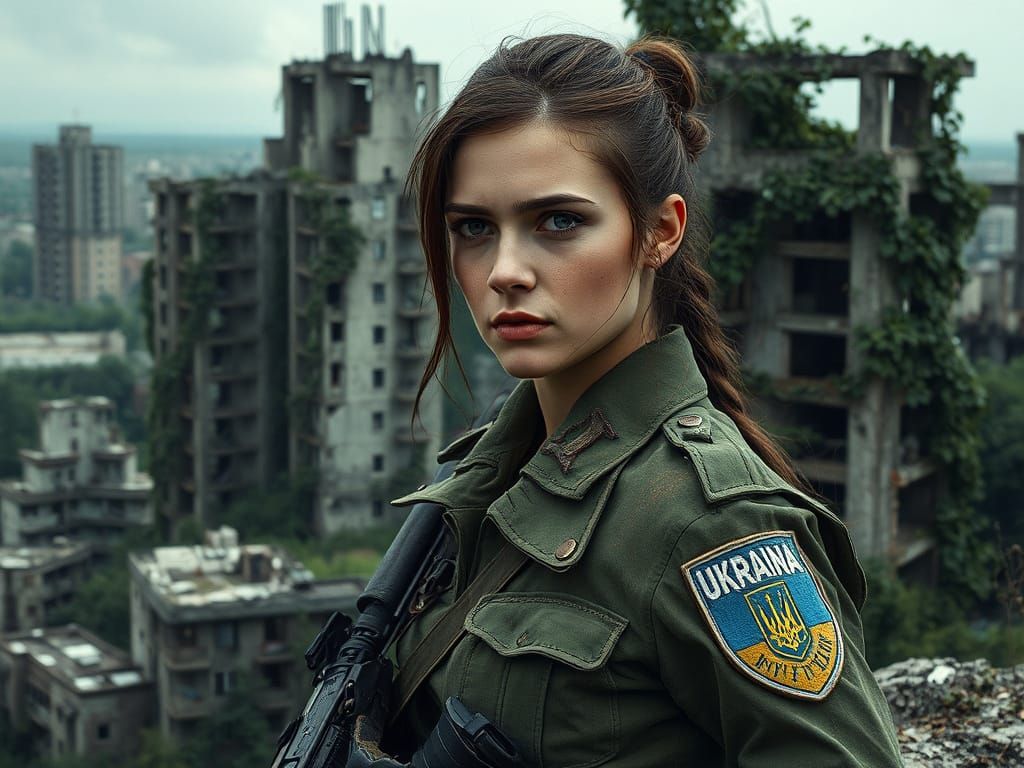 A female soldier stands guard