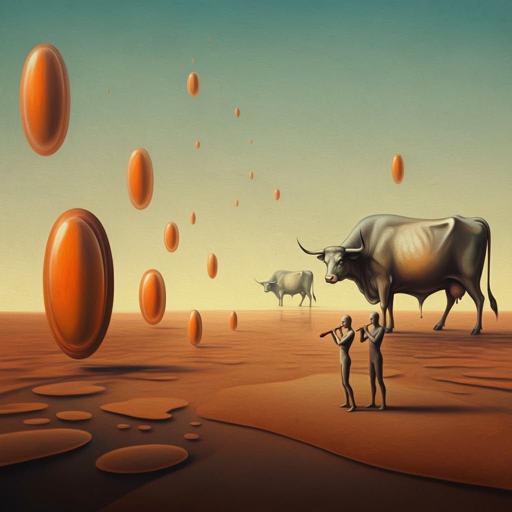 In Dali style, Oranges, opals, ovals, oxen, ocarina,oboe