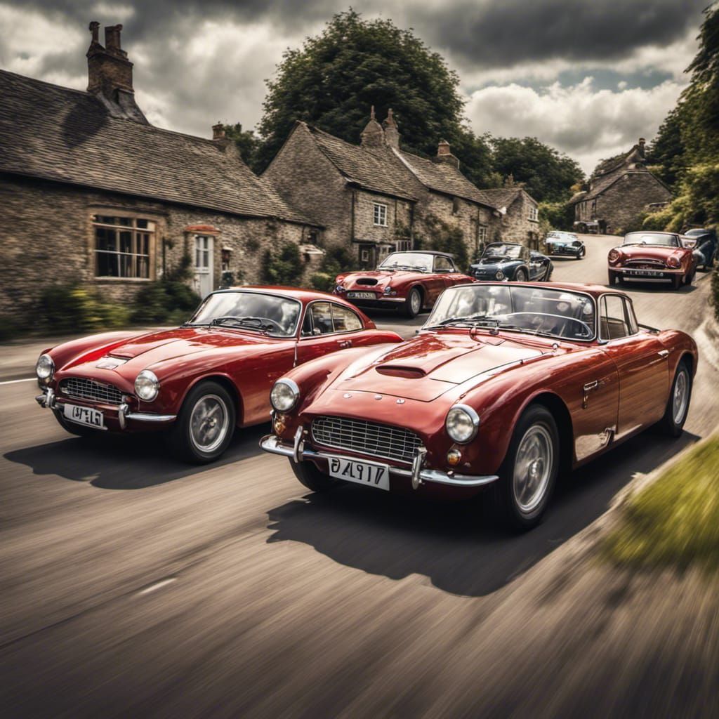 Old English Sports Cars Racing Through A Village In Summer AI old-english-sports-cars-racing-through-a-village-in-summer-ai