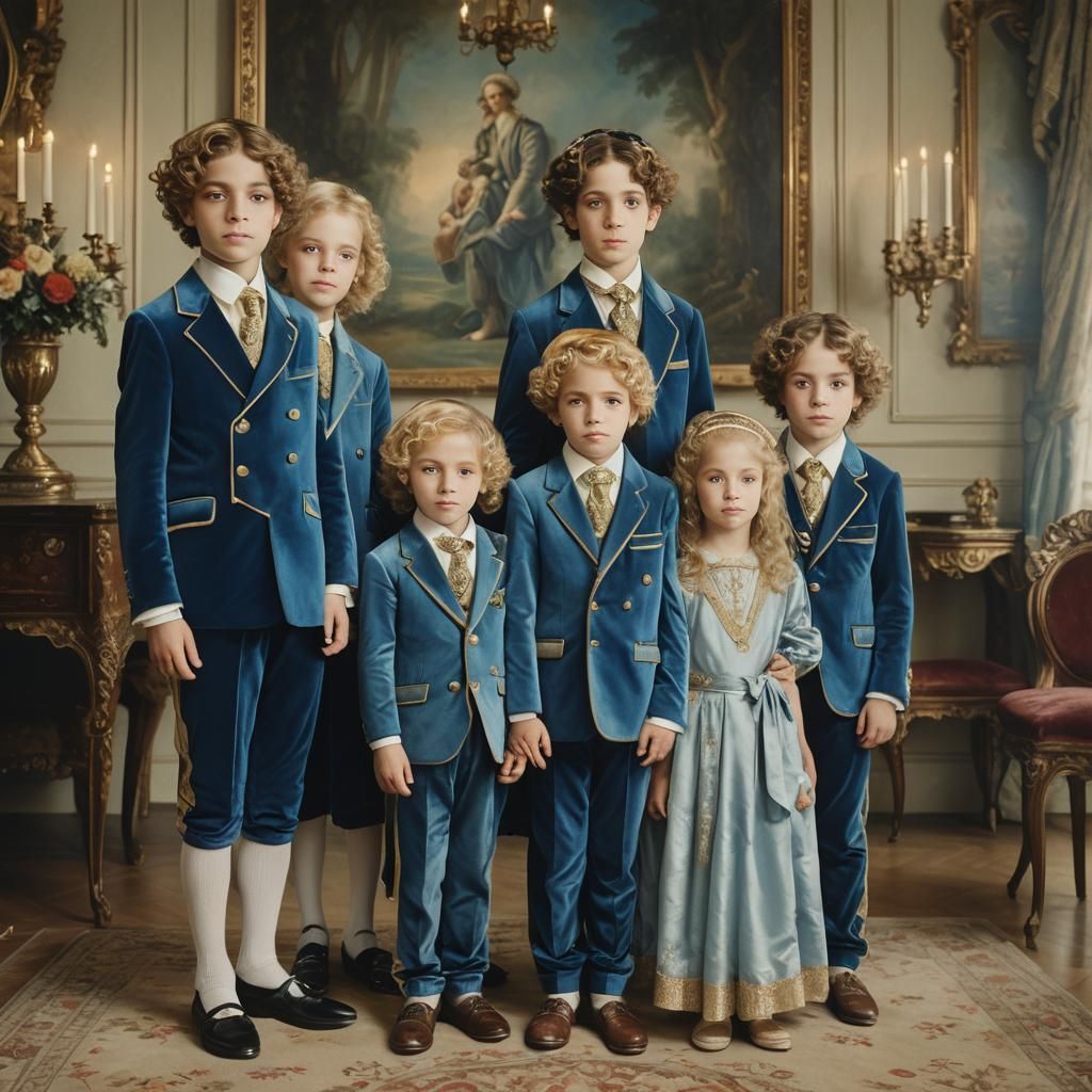 Jewish Children in Lavish Parlor, Oil Painting