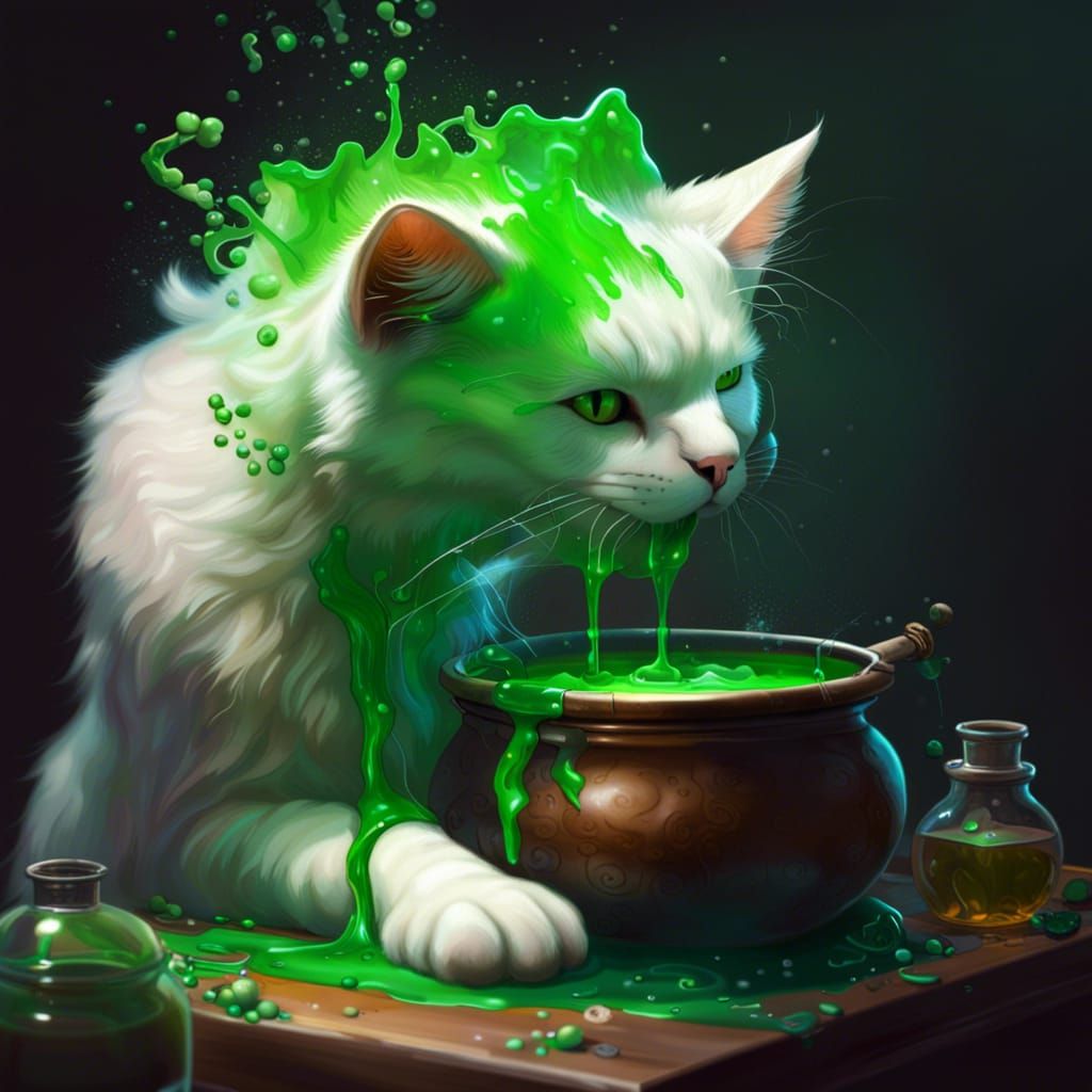 White cat making potions - AI Generated Artwork - NightCafe Creator