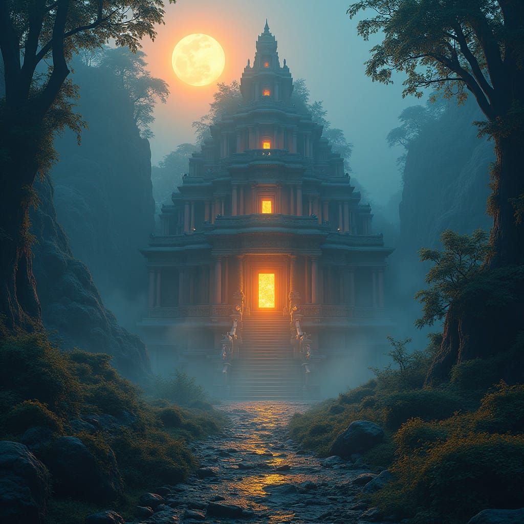 Majestic Temple Ruin in Ethereal Forest Dreamscape