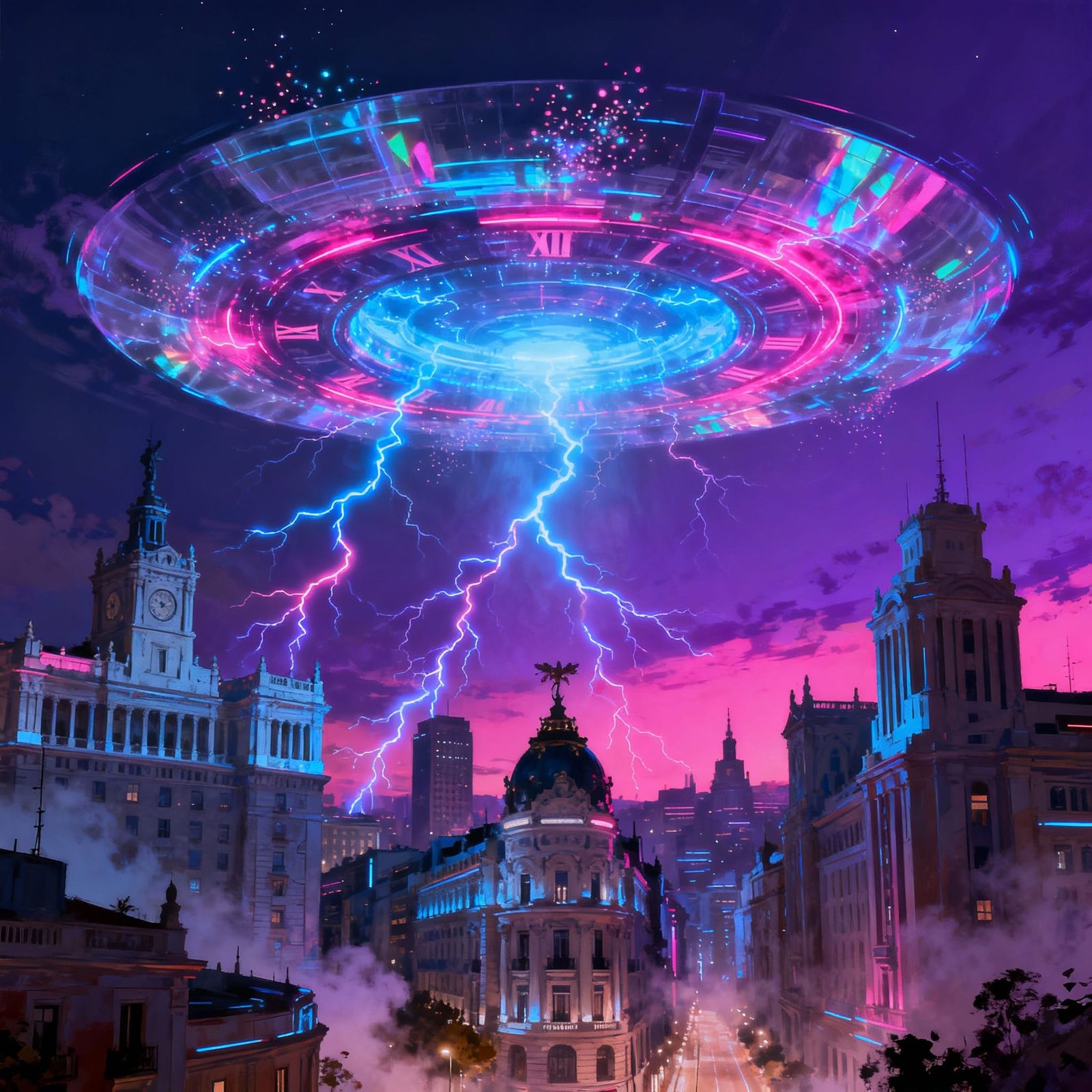 Vibrant Time Portal Over Madrid