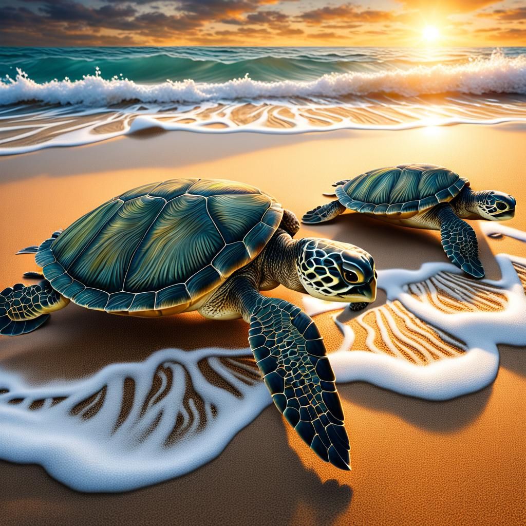 sunrise, sea turtles - AI Generated Artwork - NightCafe Creator