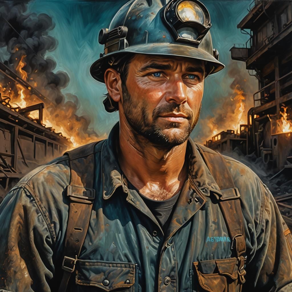A Darkened Coal Miner in Golden Hour Light