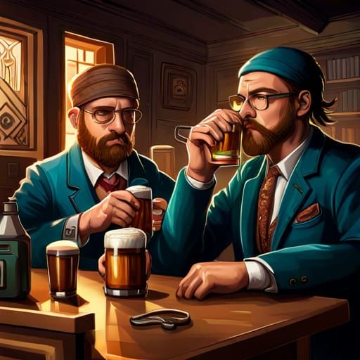 The Hipster Men Drinking Beer Photorealistic Intricately Detailed