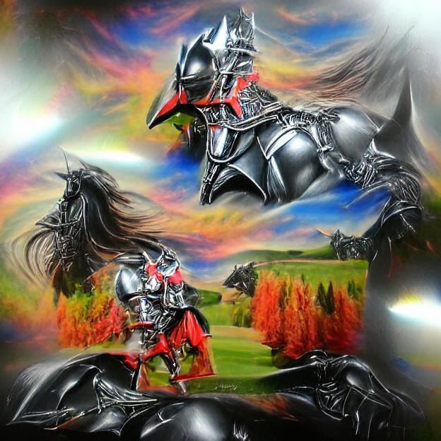 Black Knight with black stallion metal armor 8K 3D airbrush ...