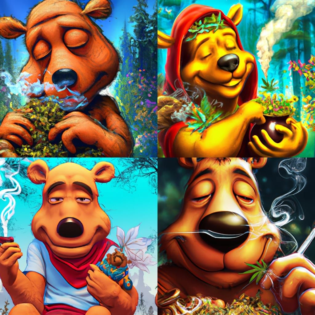 high resolution 4k ultra detailed winnie-the-pooh smoking ca...