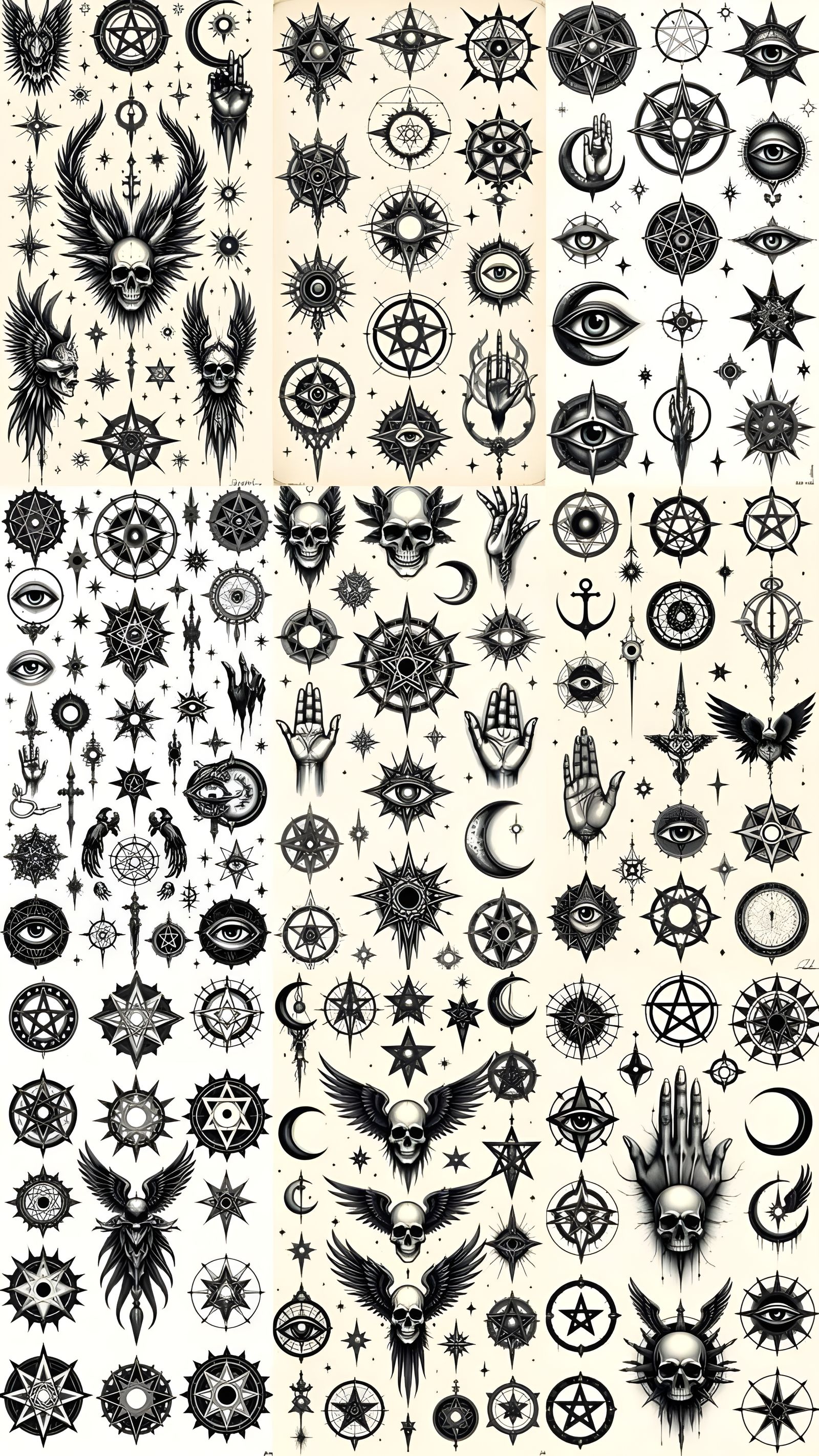 Mystical Symbols Flash Tattoo Sheet in Digital Painting Styl...