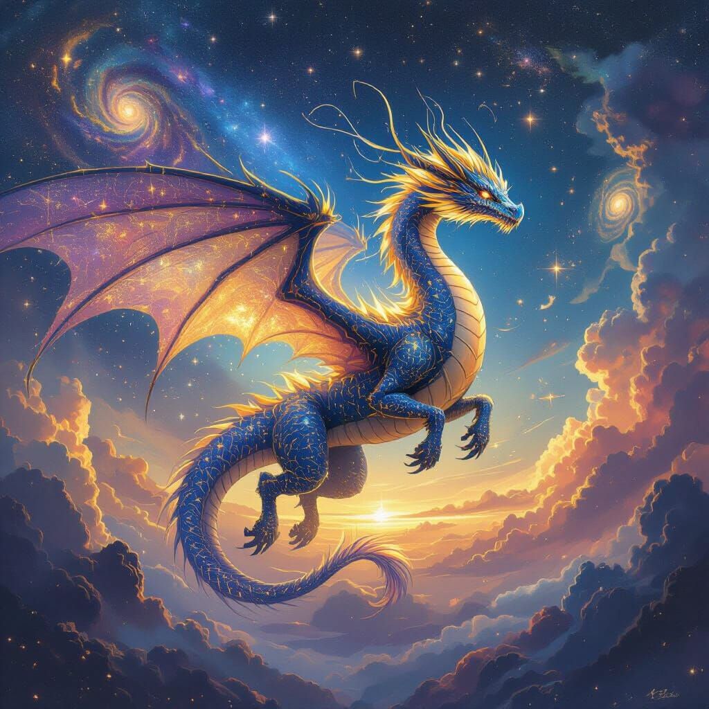 Celestial Dragon Soaring Through Cosmic Nebula