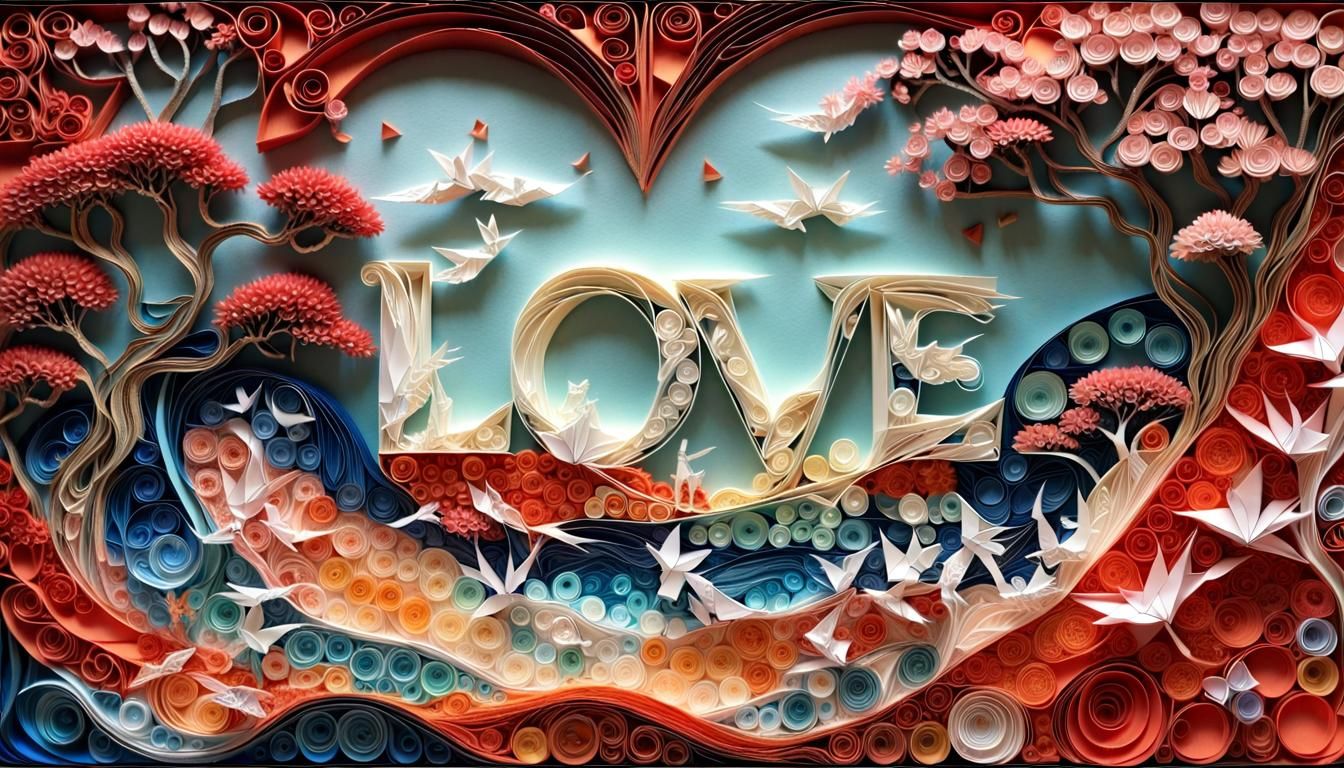 origami paper art spelling out 'love' and 'dream', highly detailed, beautiful, Origami création paper ...  by @Kindly Offer