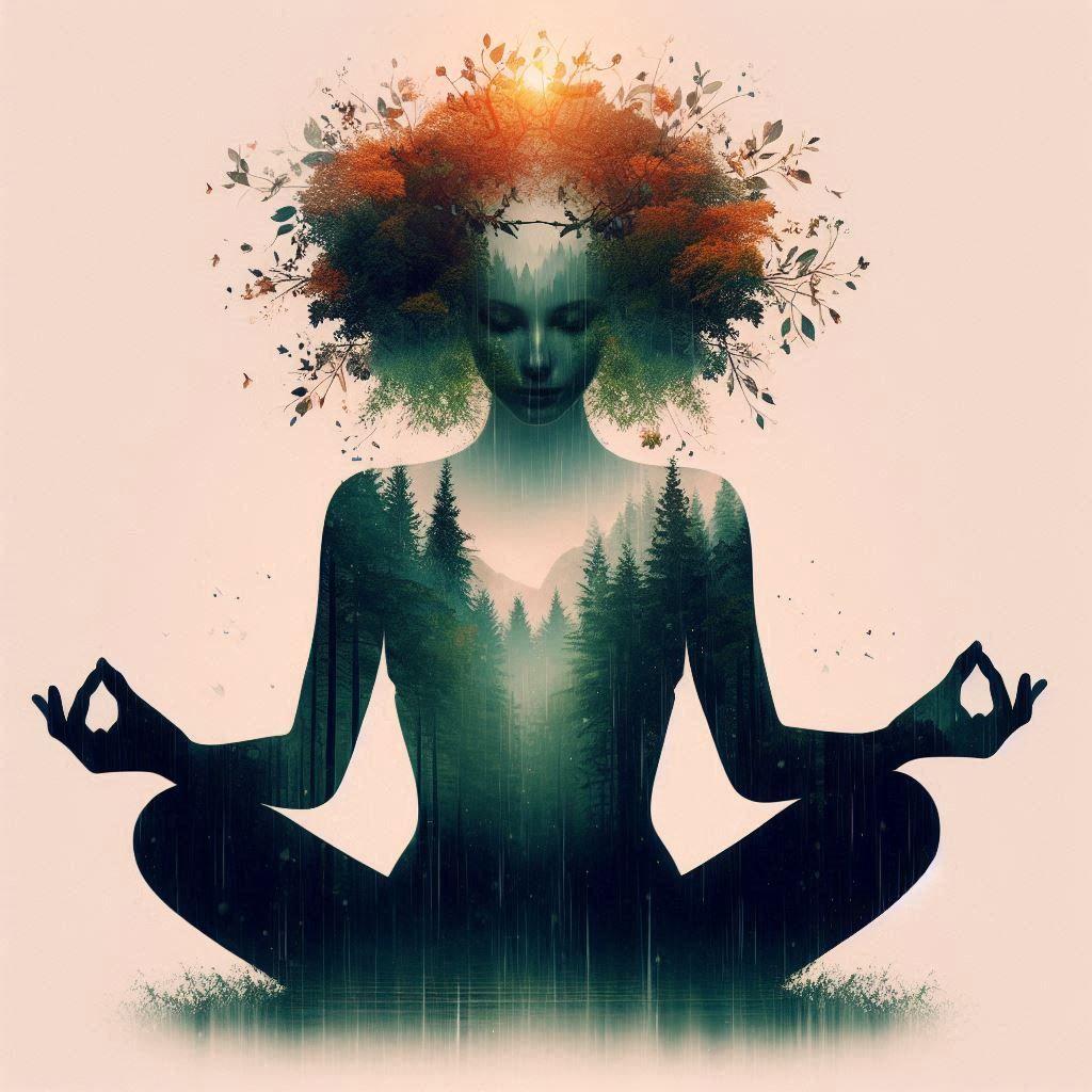 double exposure beautiful fantasy DALL-E 3 portrait landscape..