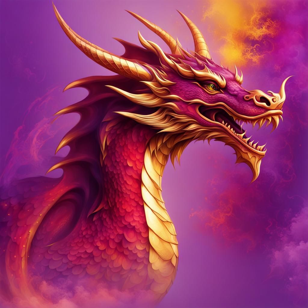 crimson and gold dragon on a violet abstract soft background - AI ...