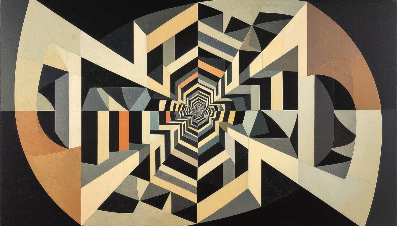 Picasso does M. C. Escher's "Ascending and descending" Morse/Braille "all your base are belong to us"