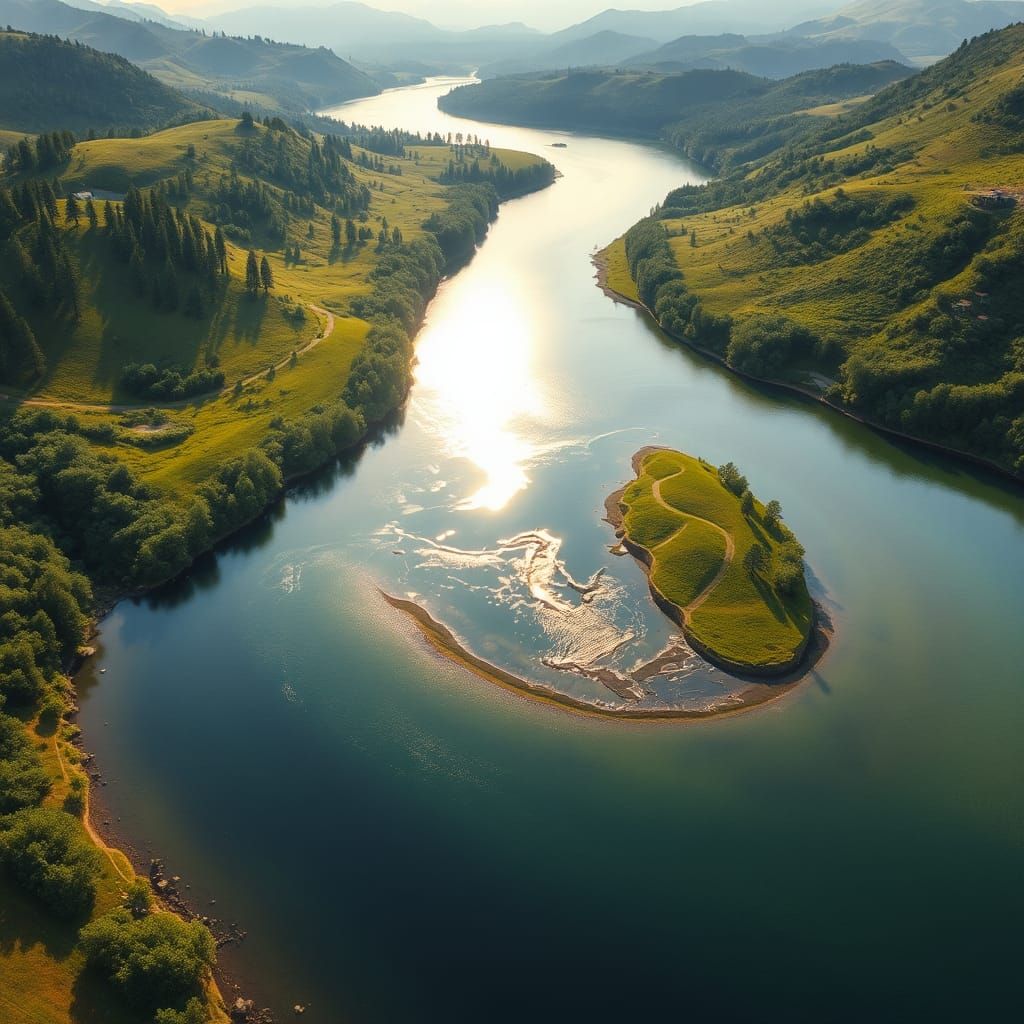 A winding river as seen from way up above 