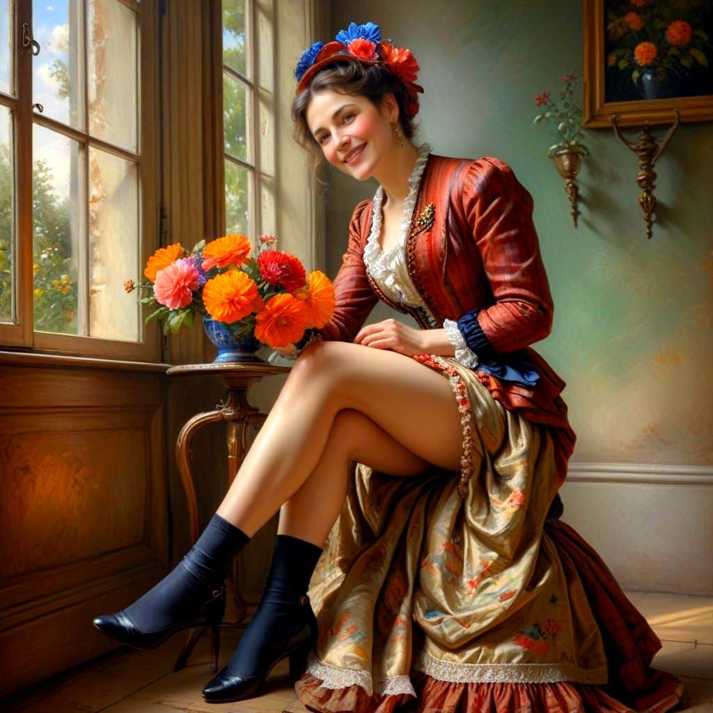 Elegant 1890s Parisian Lady in Dreamy Garden