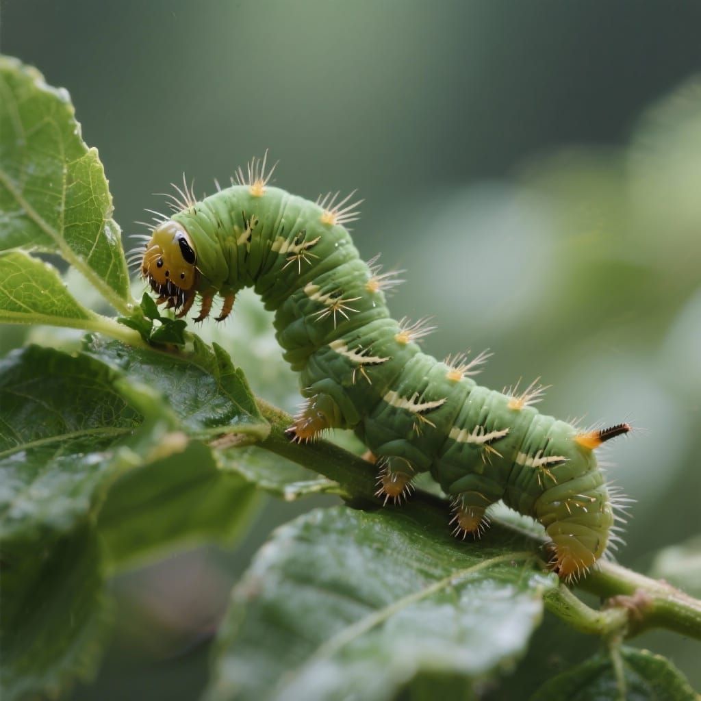 Caterpillar eating leaf