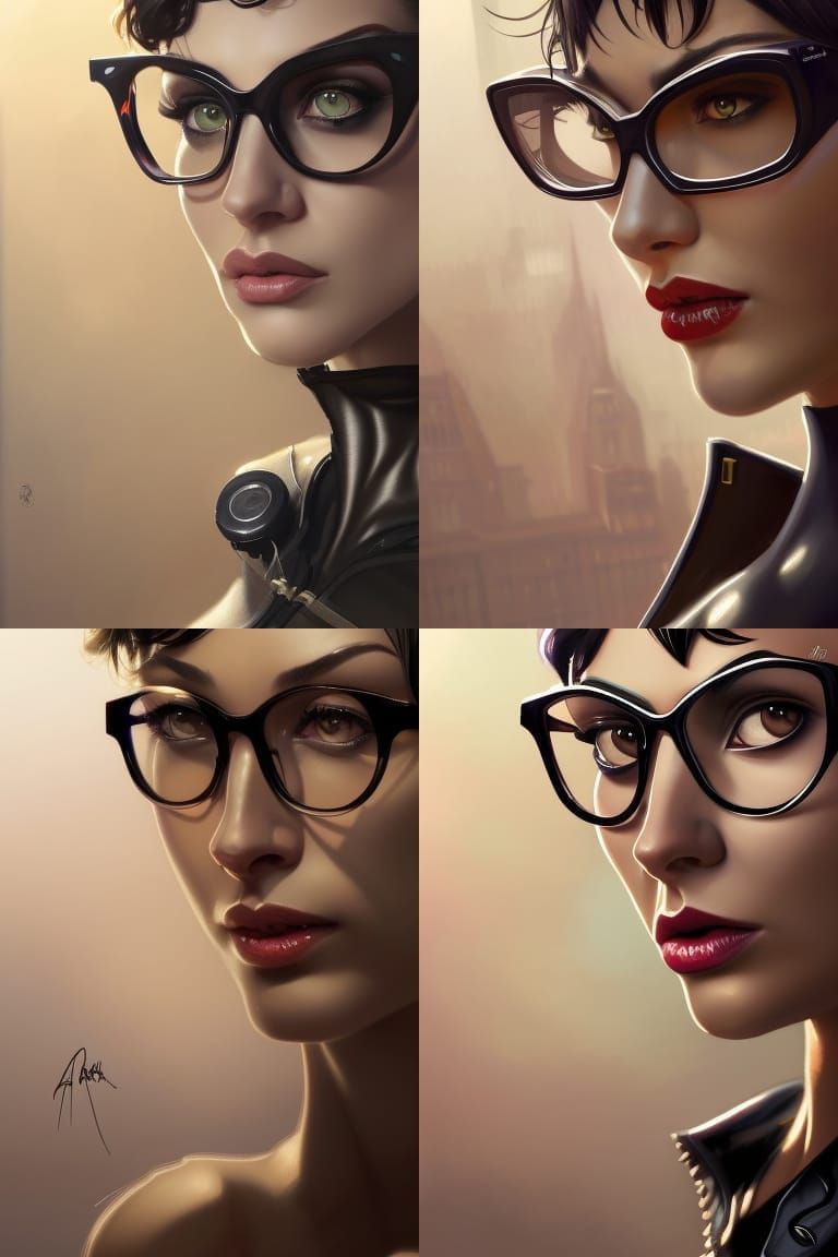 Catwoman with short hair and glasses