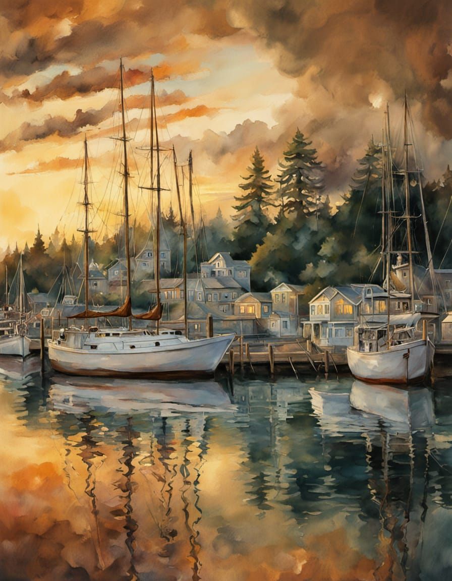 Golden Sunset Over Newport's Historic Bayfront Oregon  by @Mike