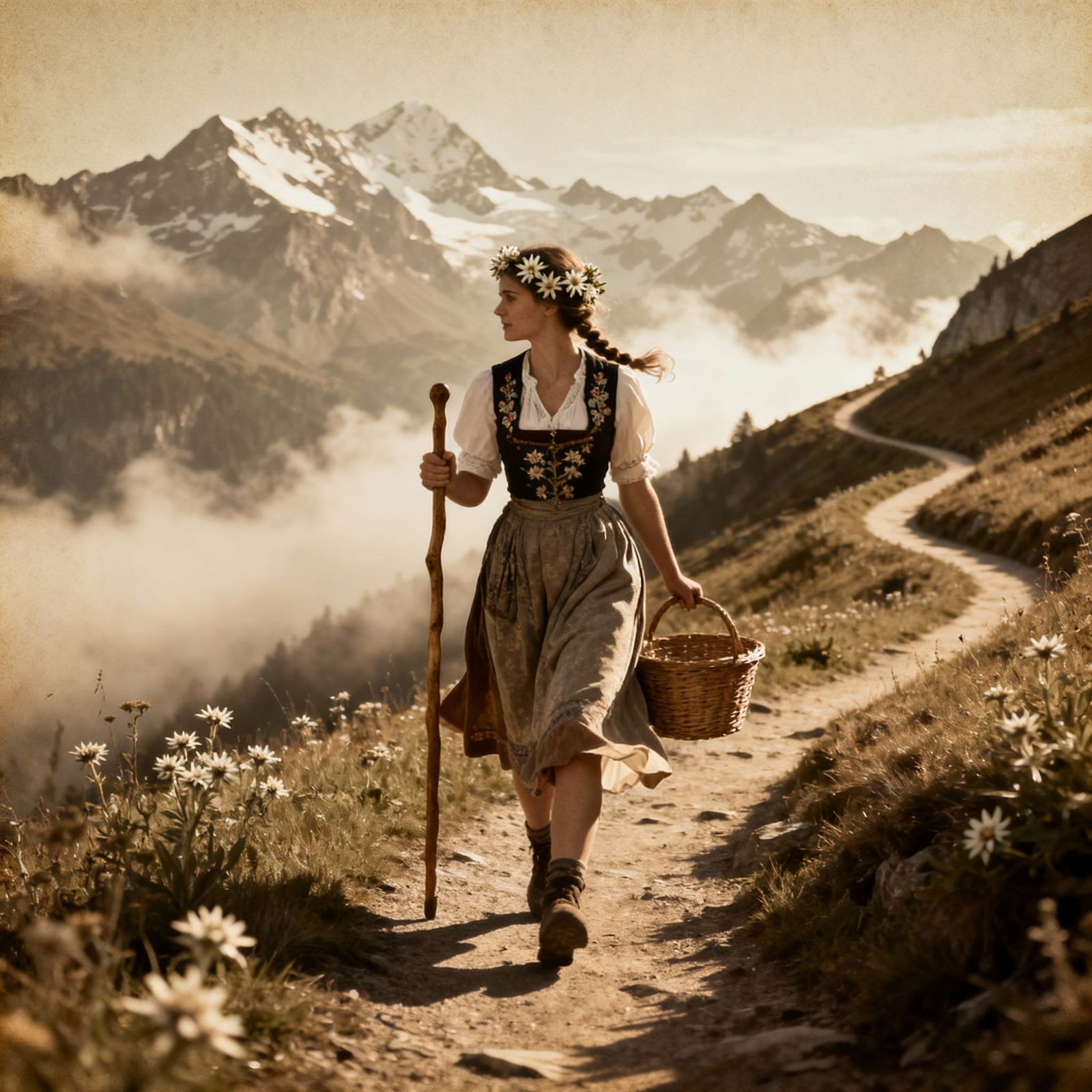A Swiss maiden hiking in the Swiss Alps.  by @banjoplayer