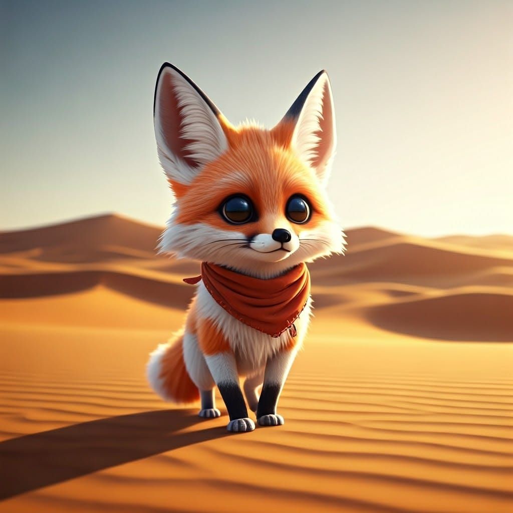 Fox Walks in Sahara Desert: 3D Render