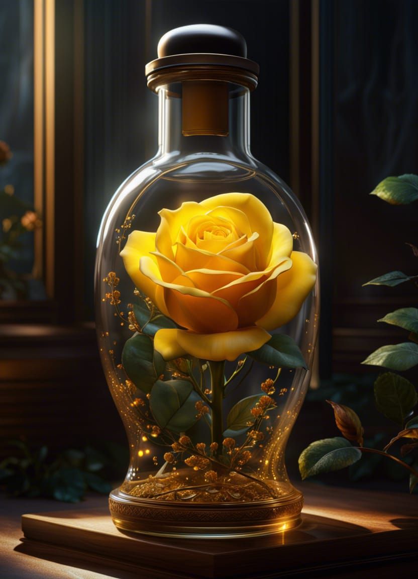 Yellow rose inside of a bottle  by @Baba Adlenpak