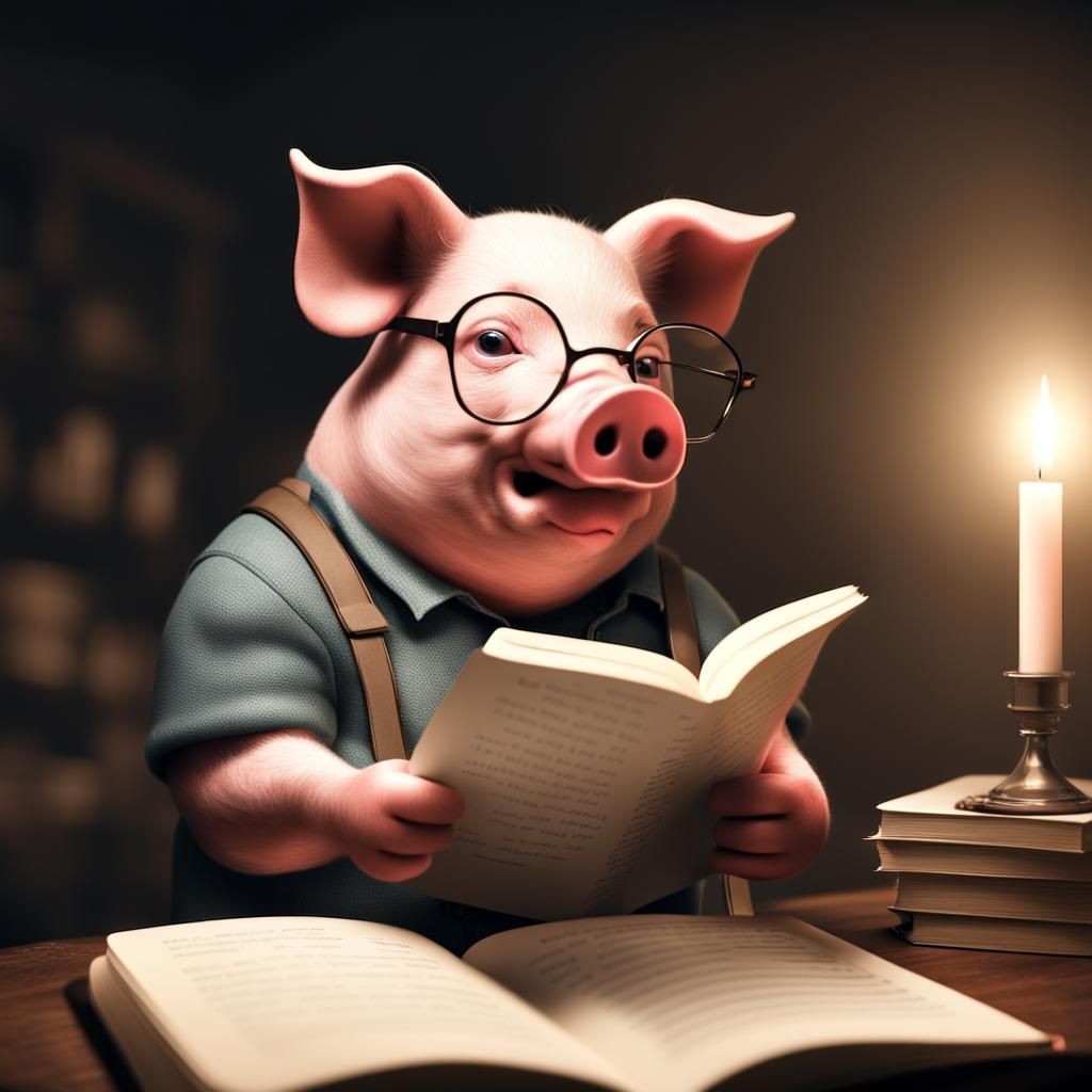 Pig Reading A Poem In Cinematic Style - Ai Generated Artwork 