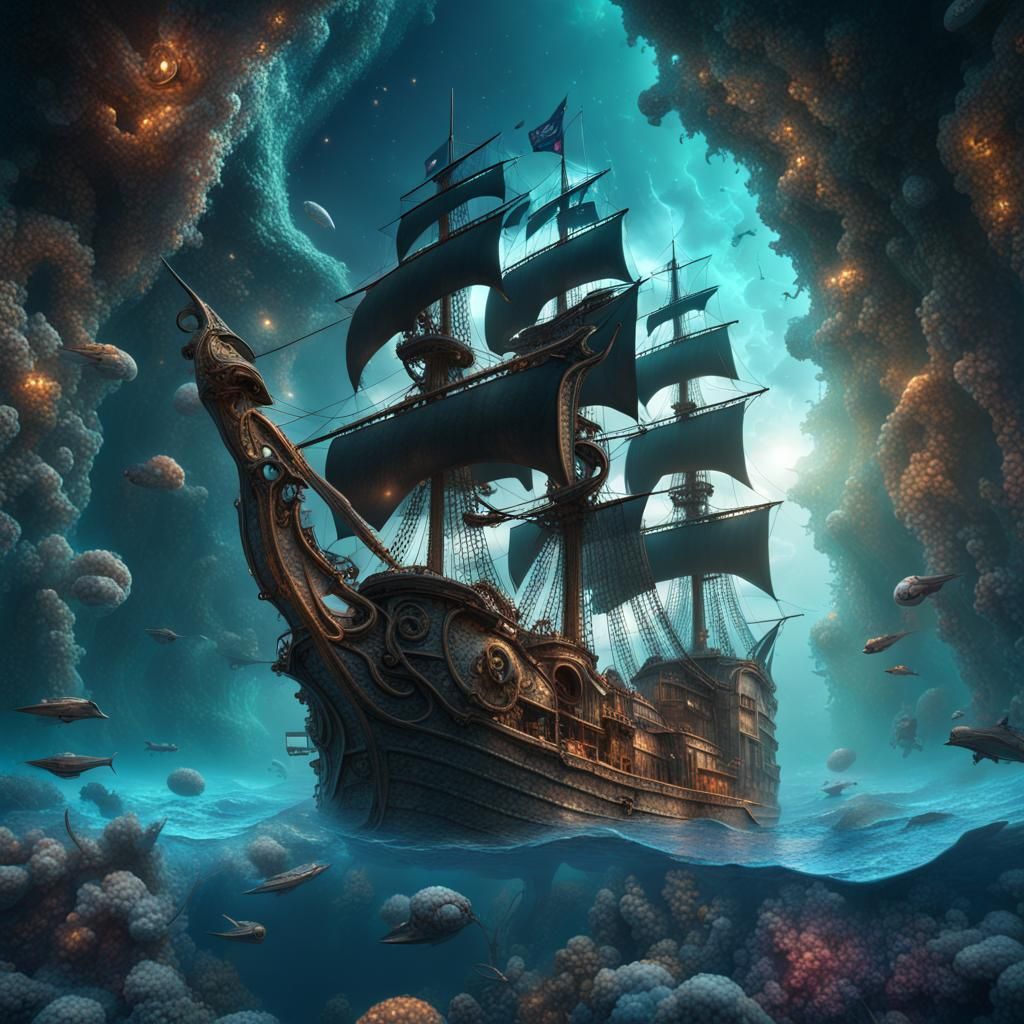 Kraken, pirate ship, in space, mosaic, under water - AI Generated ...