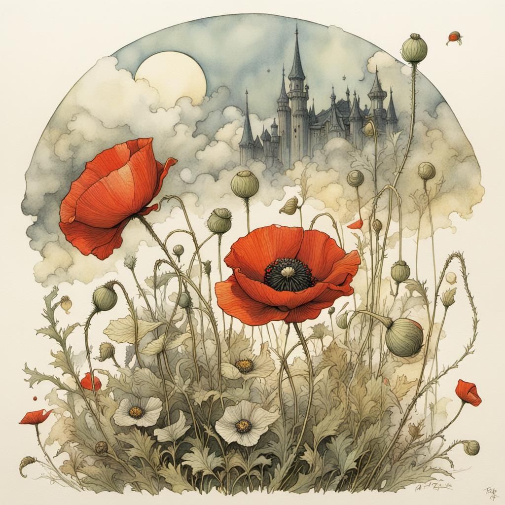 delicate poppy blossom by Posuka Demizu, Arthur Rackham and Tony DiTerlizzi   by @Tina auf der Blumenwiese