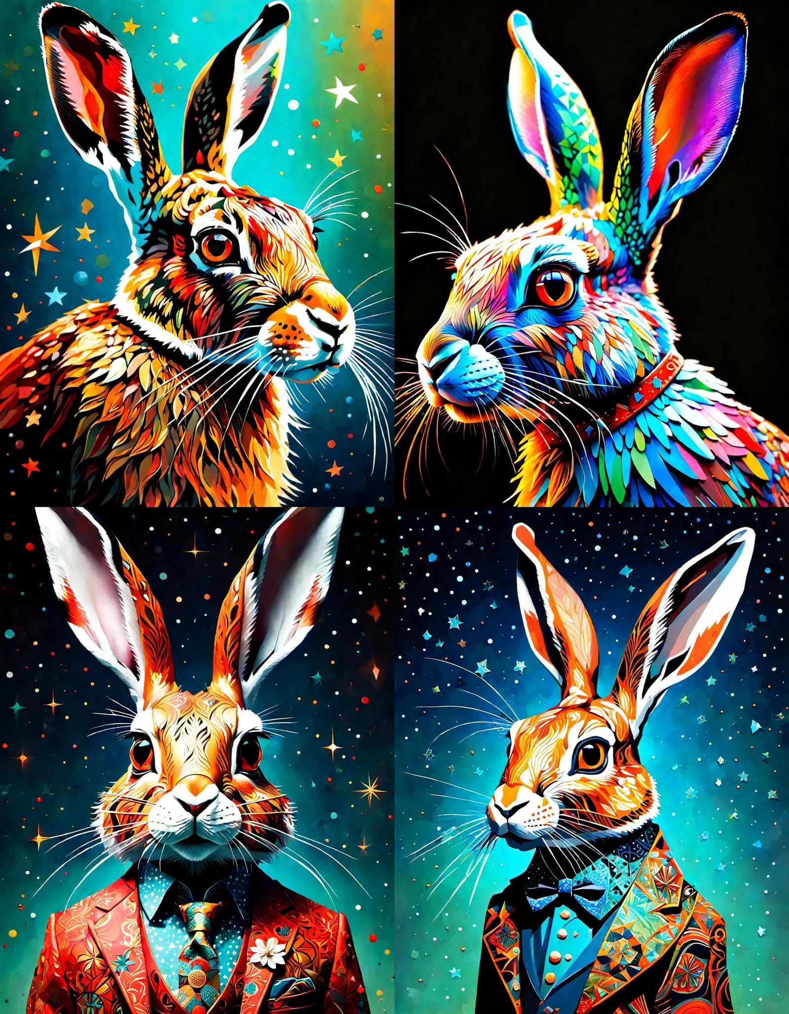 "Portrait of a hare head" 2/3 face angle, high contrast coll...